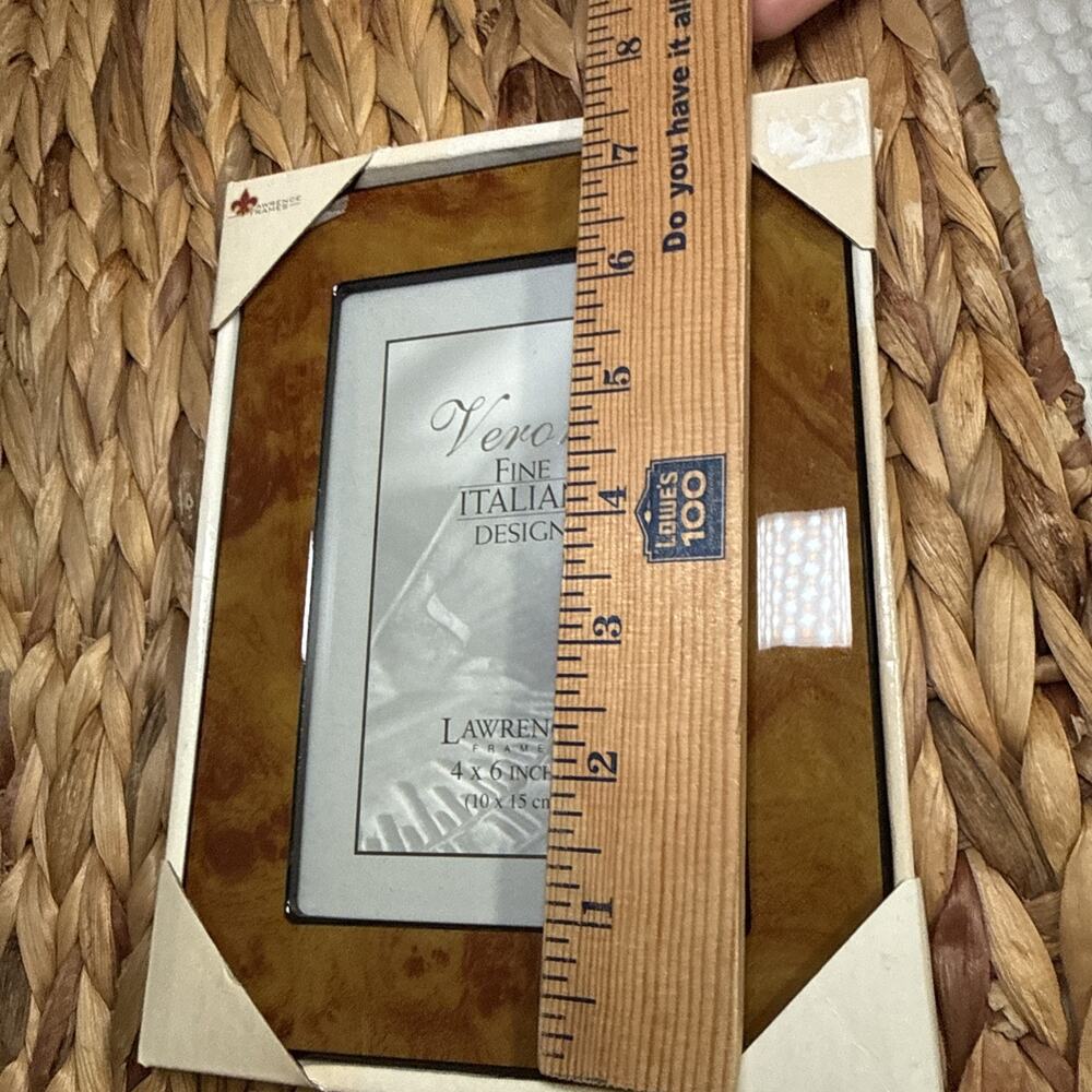 Lawrence Verona 4x6 Italian Design Burl Wood Photo Frame Glass New In Box NOS - Picture 6 of 8